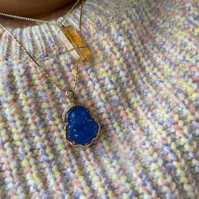 Blue Buddha Natural Jade Necklace + 18k Gold Filled