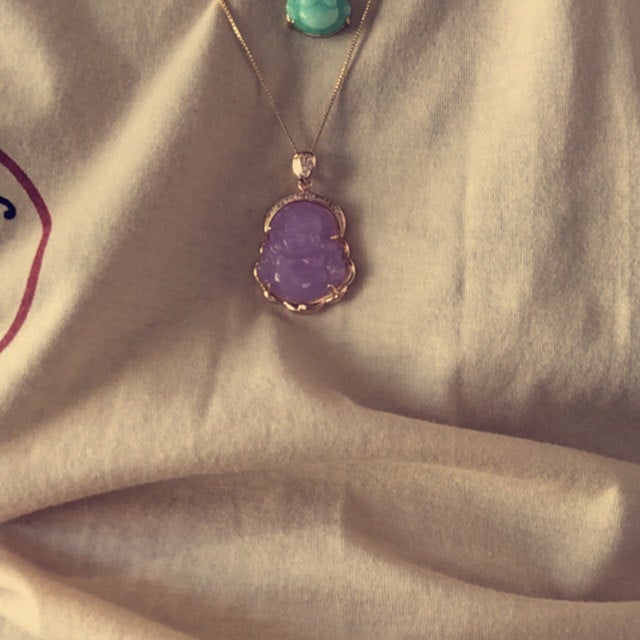 Purple Buddha Natural Jade Necklace + 18k Gold Filled