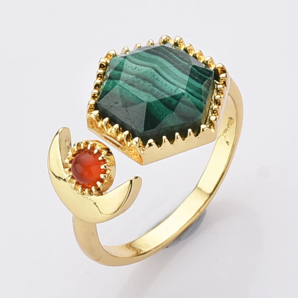 Hexagon Natural Quartz Crystals Ring - 24k Gold Plated