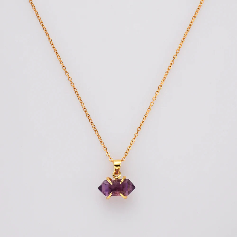 Mini Pointed Natural Quartz Necklace - 24k Gold Plated