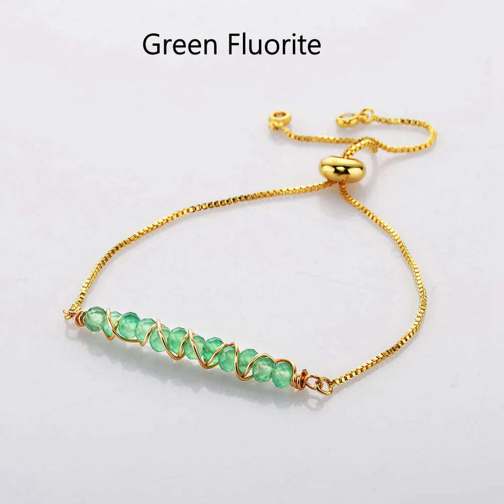 Natural Quartz/Crystals Wired Bracelet - Adjustable Chain+ 24k Gold Plated