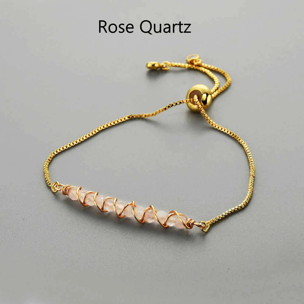 Natural Quartz/Crystals Wired Bracelet - Adjustable Chain+ 24k Gold Plated