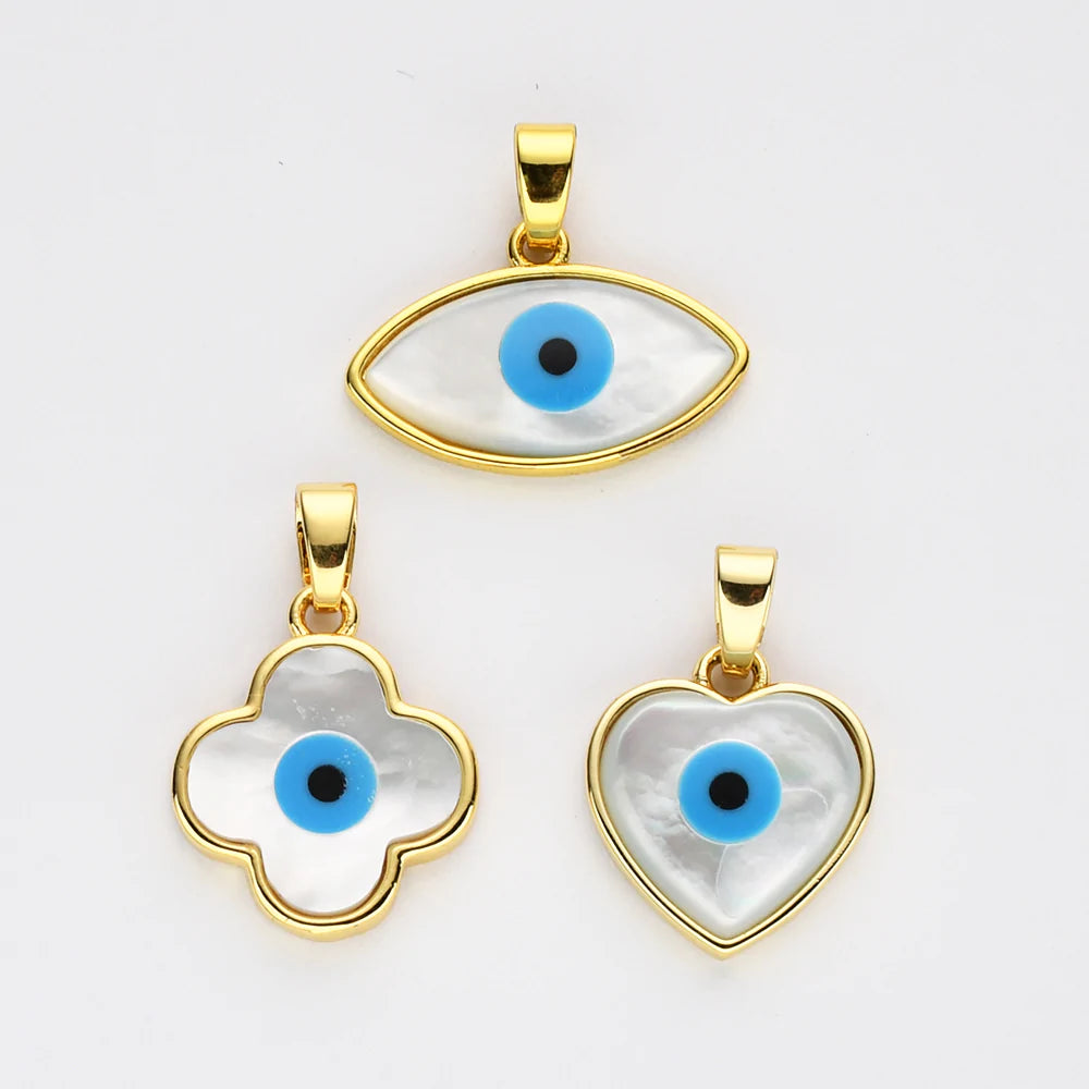 White Quartz Turkish Eye Necklace + 24K Gold Plated