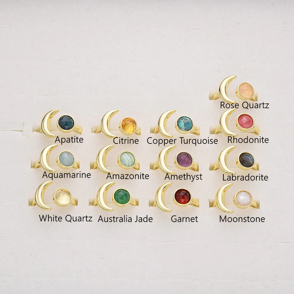 Natural Crystals Moon Ring- 24k Gold Plated
