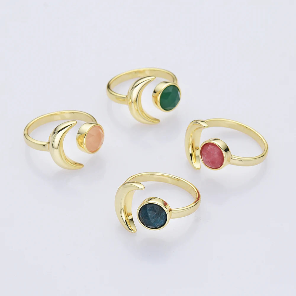 Natural Crystals Moon Ring- 24k Gold Plated
