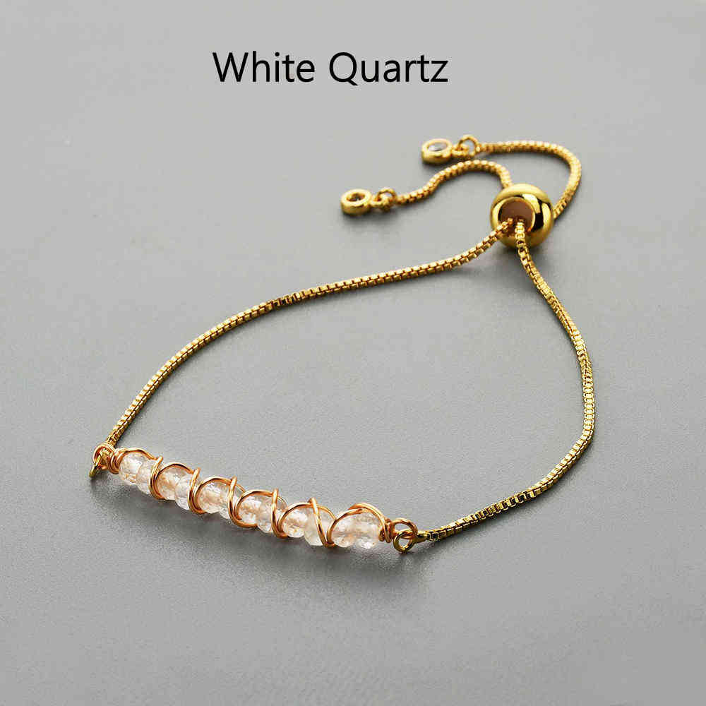 Natural Quartz/Crystals Wired Bracelet - Adjustable Chain+ 24k Gold Plated