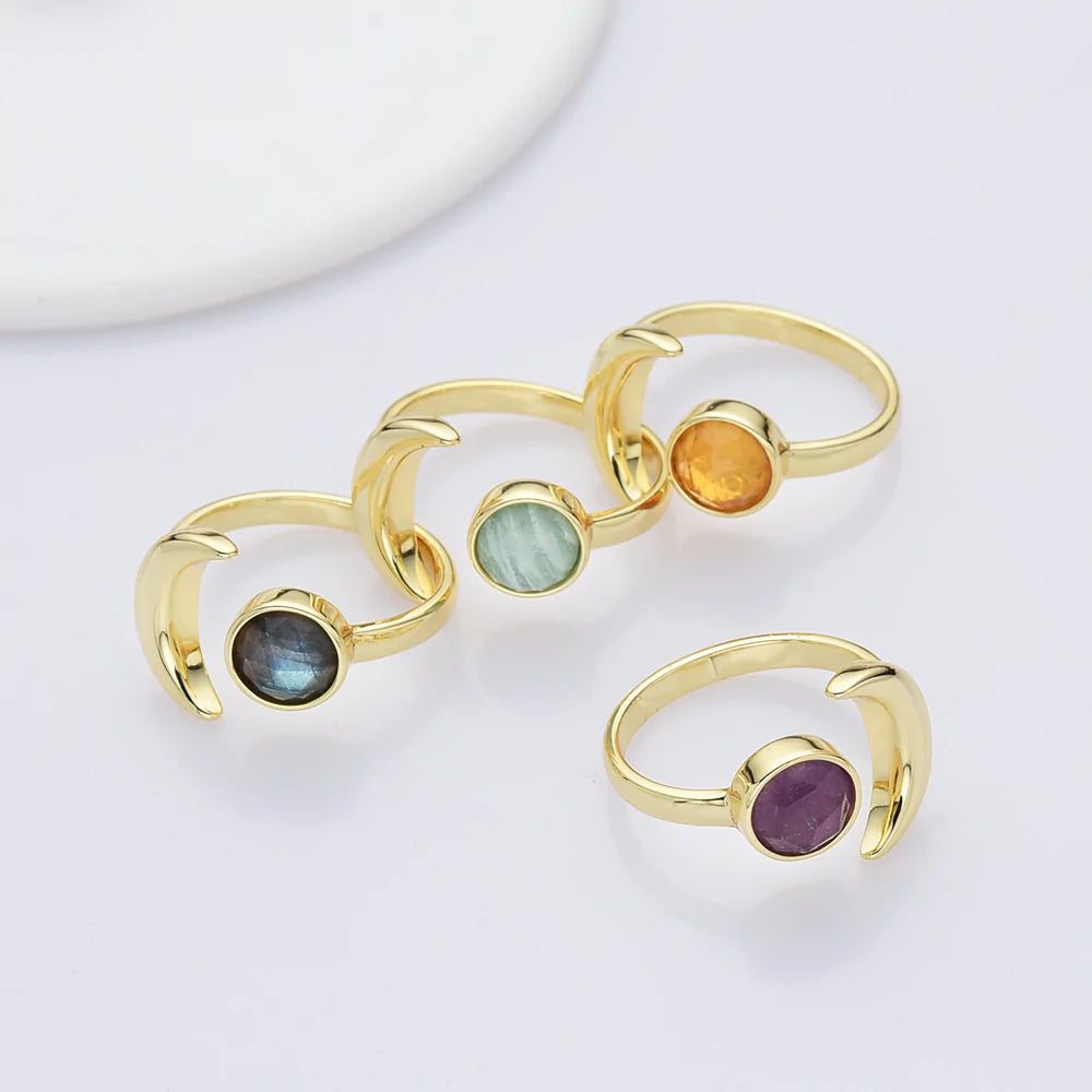 Natural Crystals Moon Ring- 24k Gold Plated