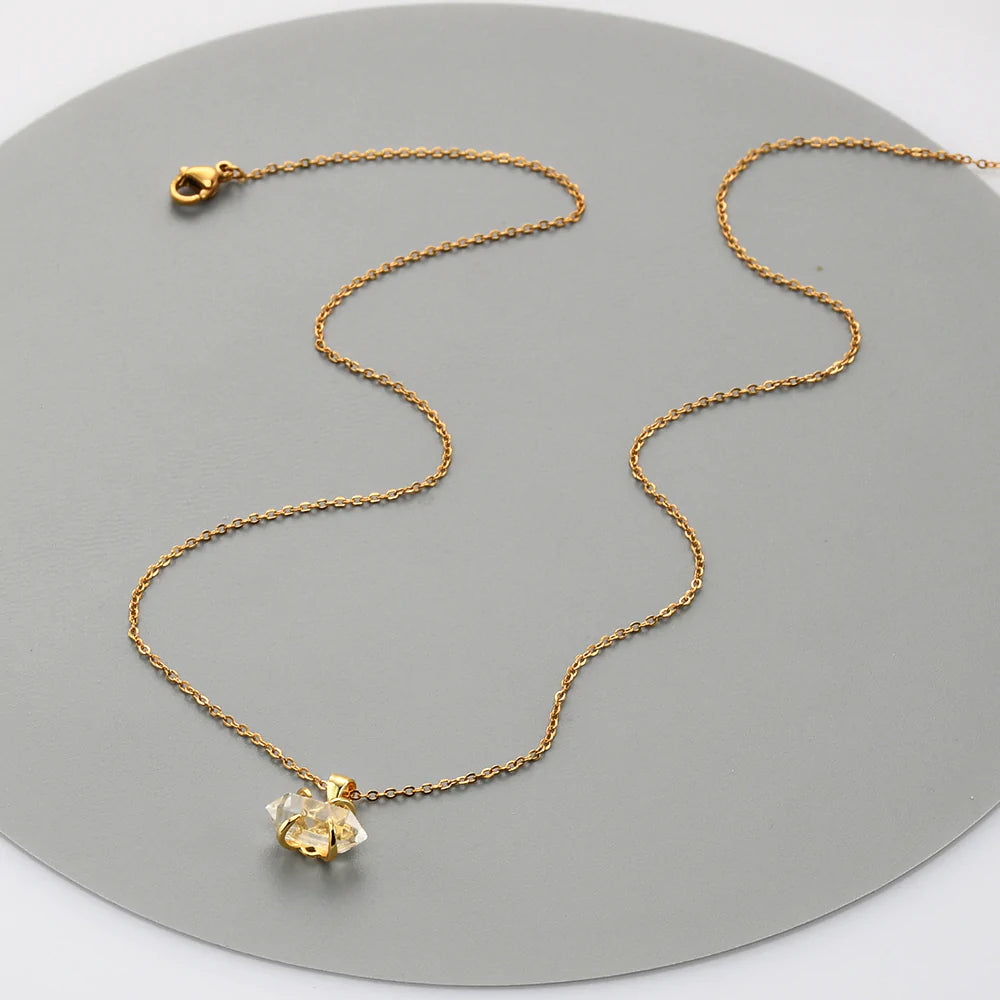 Mini Pointed Natural Quartz Necklace - 24k Gold Plated