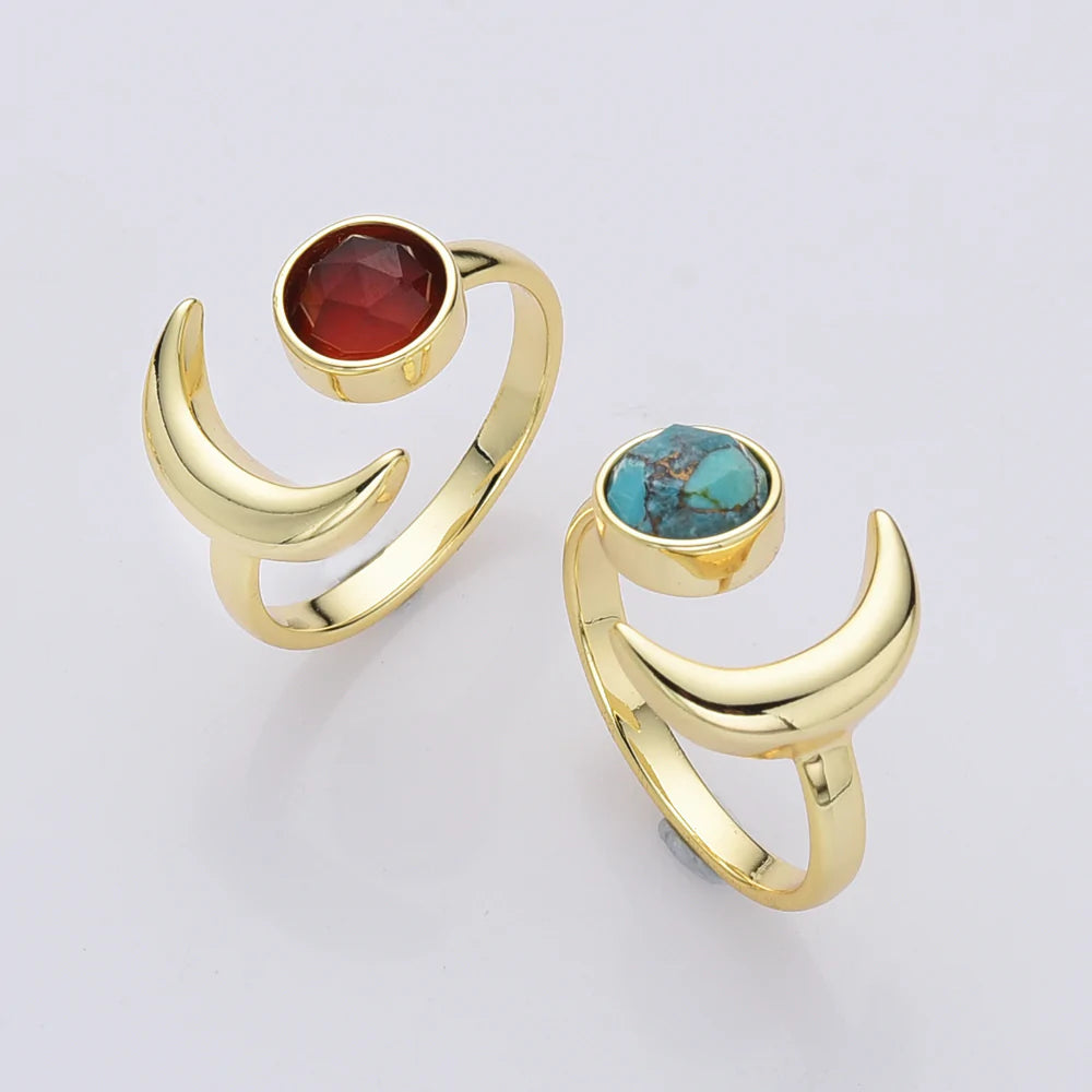 Natural Crystals Moon Ring- 24k Gold Plated