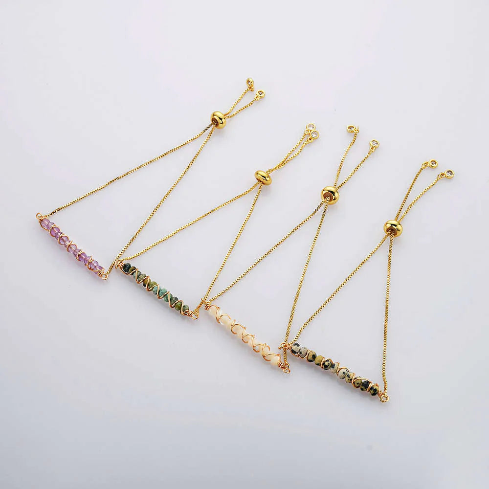 Natural Quartz/Crystals Wired Bracelet - Adjustable Chain+ 24k Gold Plated