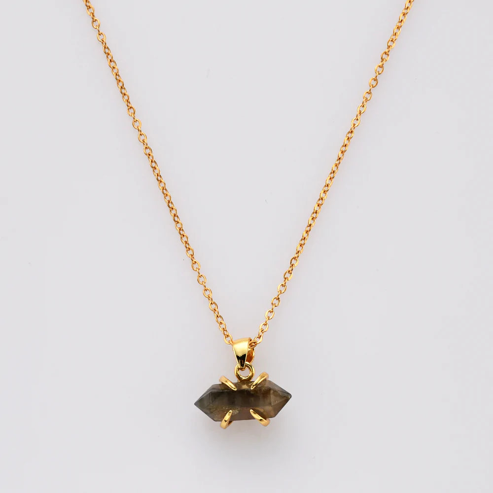 Mini Pointed Natural Quartz Necklace - 24k Gold Plated