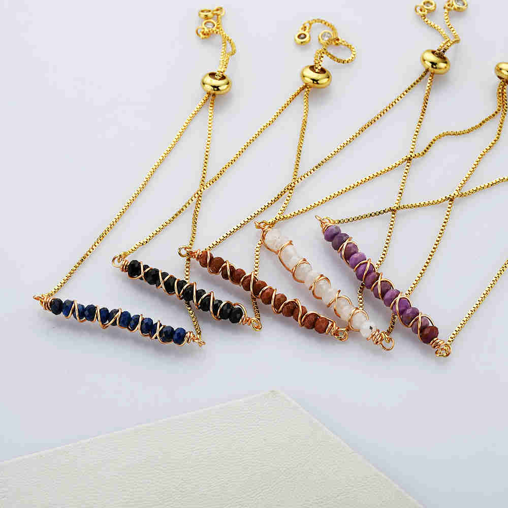 Natural Quartz/Crystals Wired Bracelet - Adjustable Chain+ 24k Gold Plated