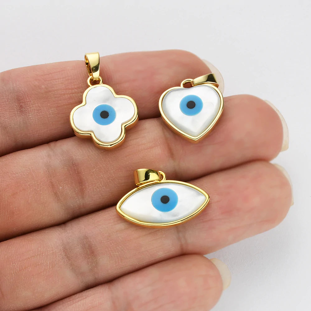 White Quartz Turkish Eye Necklace + 24K Gold Plated