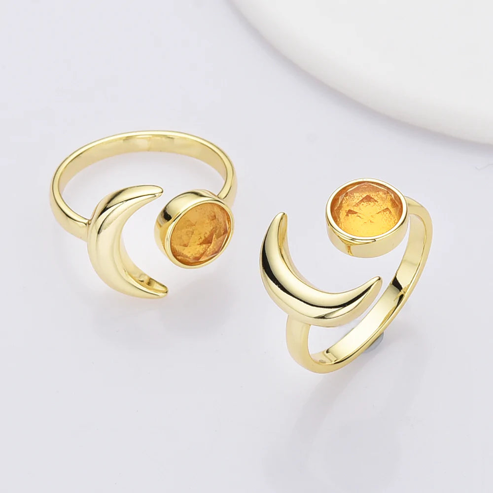 Natural Crystals Moon Ring- 24k Gold Plated