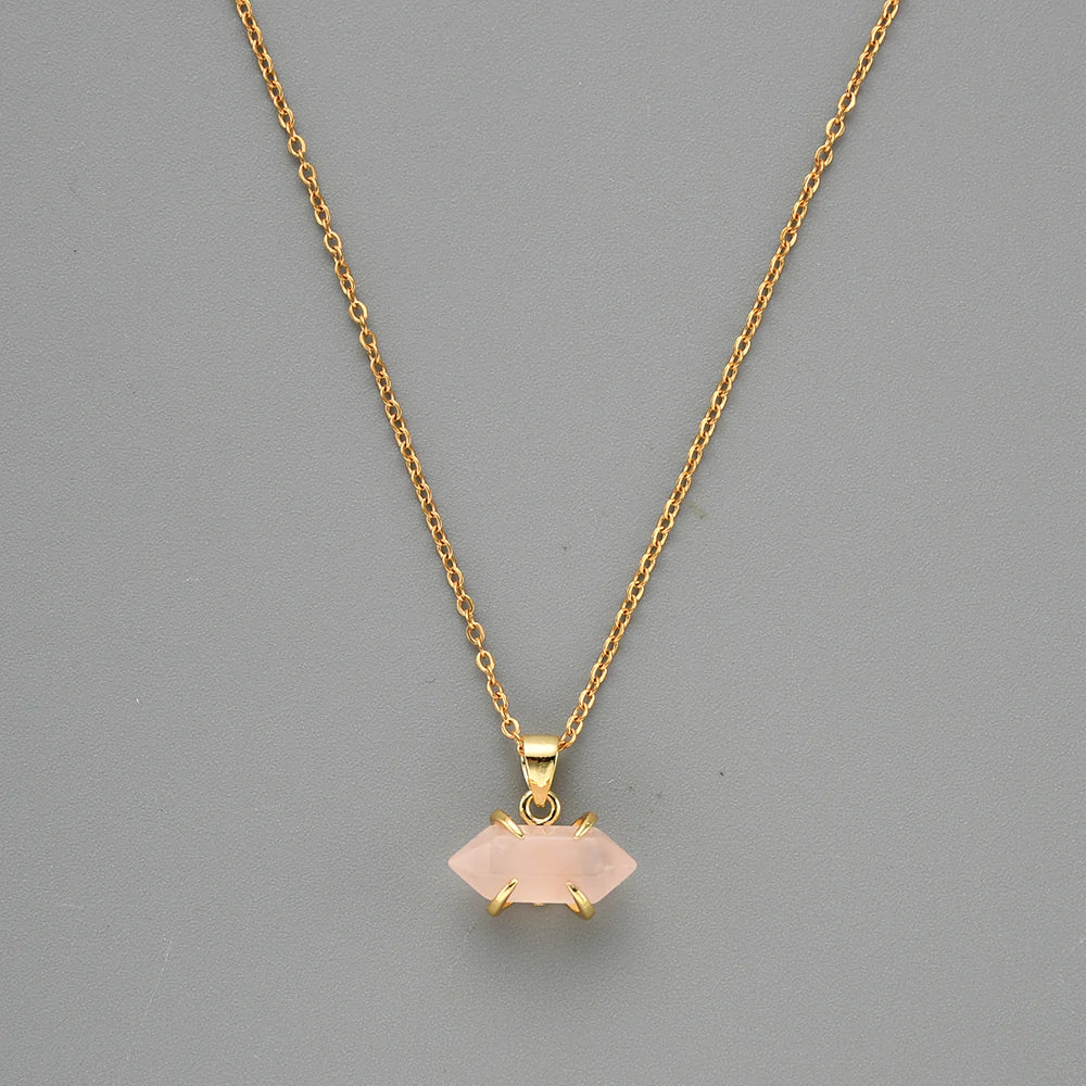 Mini Pointed Natural Quartz Necklace - 24k Gold Plated