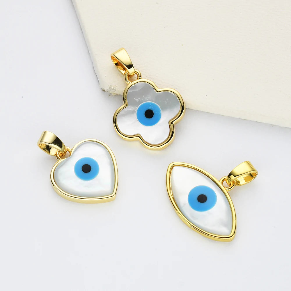 White Quartz Turkish Eye Necklace + 24K Gold Plated