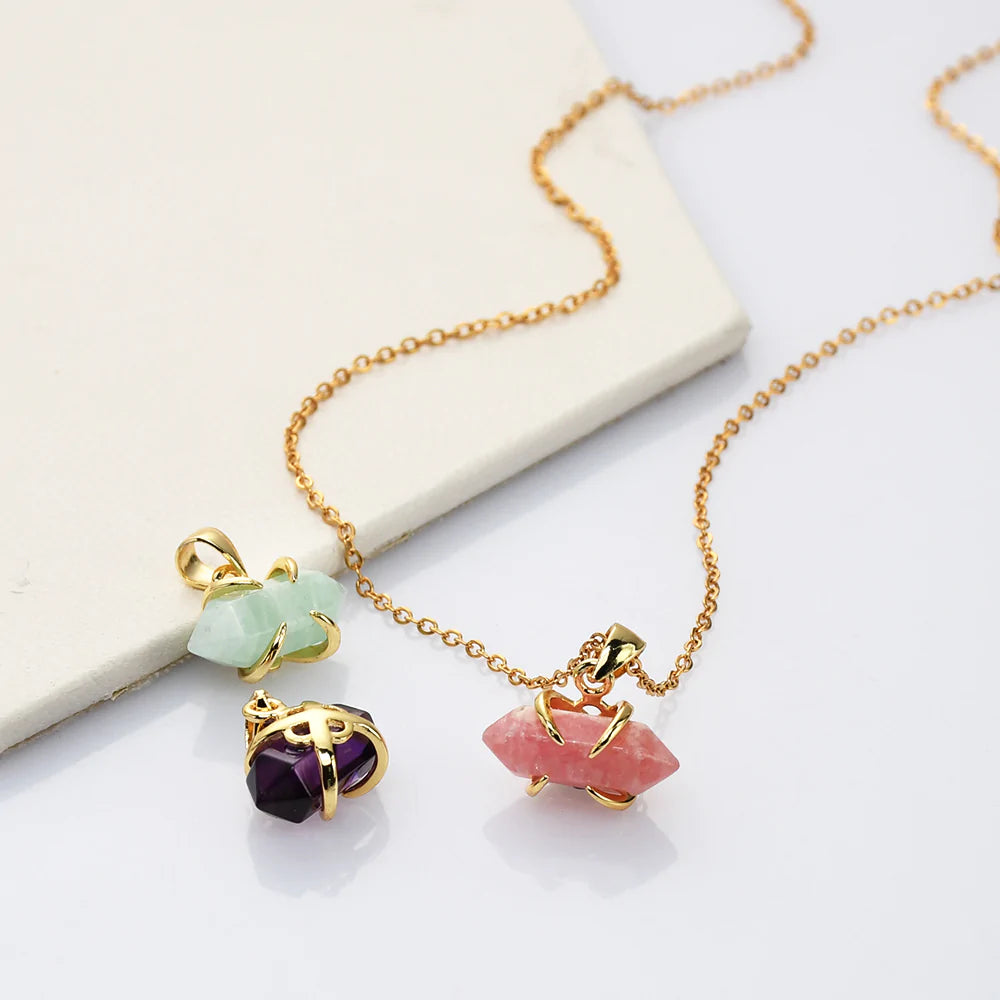 Mini Pointed Natural Quartz Necklace - 24k Gold Plated