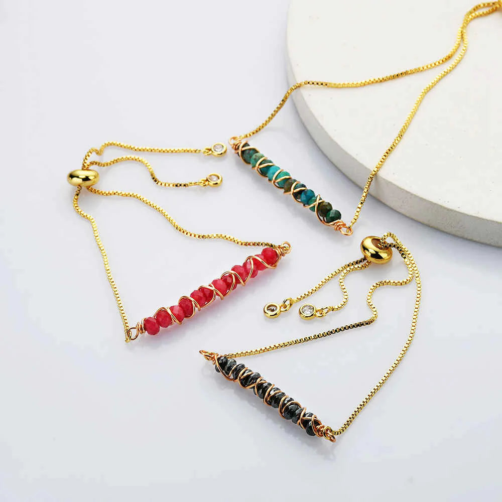 Natural Quartz/Crystals Wired Bracelet - Adjustable Chain+ 24k Gold Plated