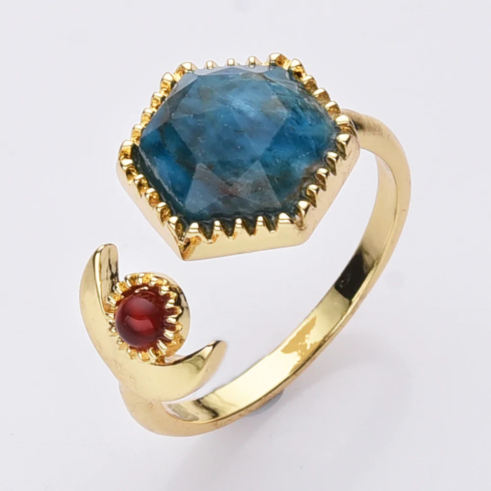 Hexagon Natural Quartz Crystals Ring - 24k Gold Plated