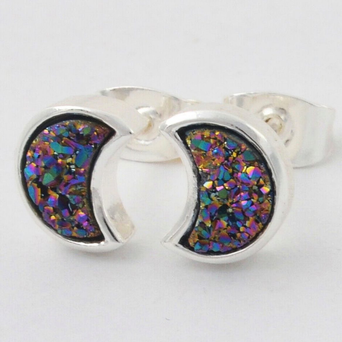 Moon Natural Quartz Earrings - Silver Plated