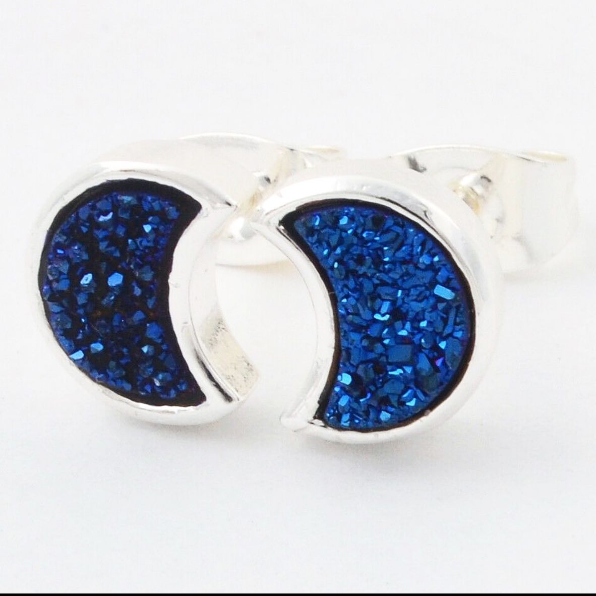 Moon Natural Quartz Earrings - Silver Plated