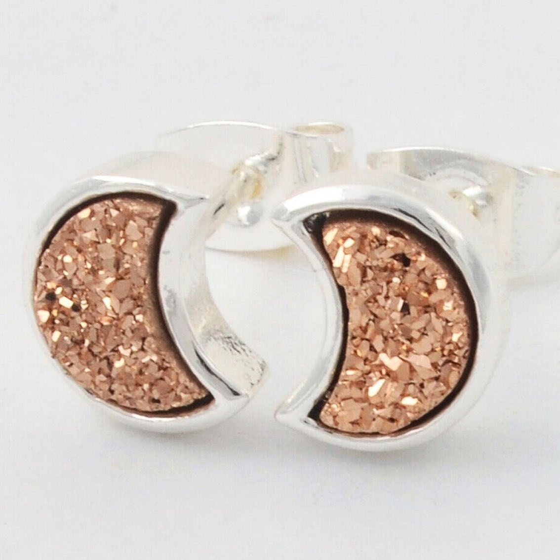 Moon Natural Quartz Earrings - Silver Plated