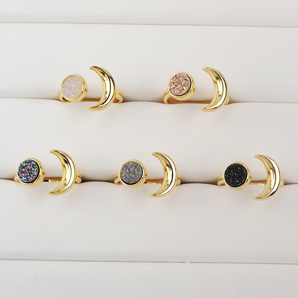 Natural Quartz Moon Ring- 24k Gold Plated