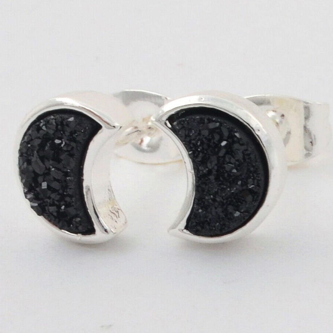 Moon Natural Quartz Earrings - Silver Plated