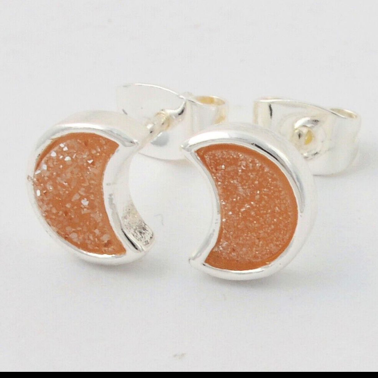 Moon Natural Quartz Earrings - Silver Plated