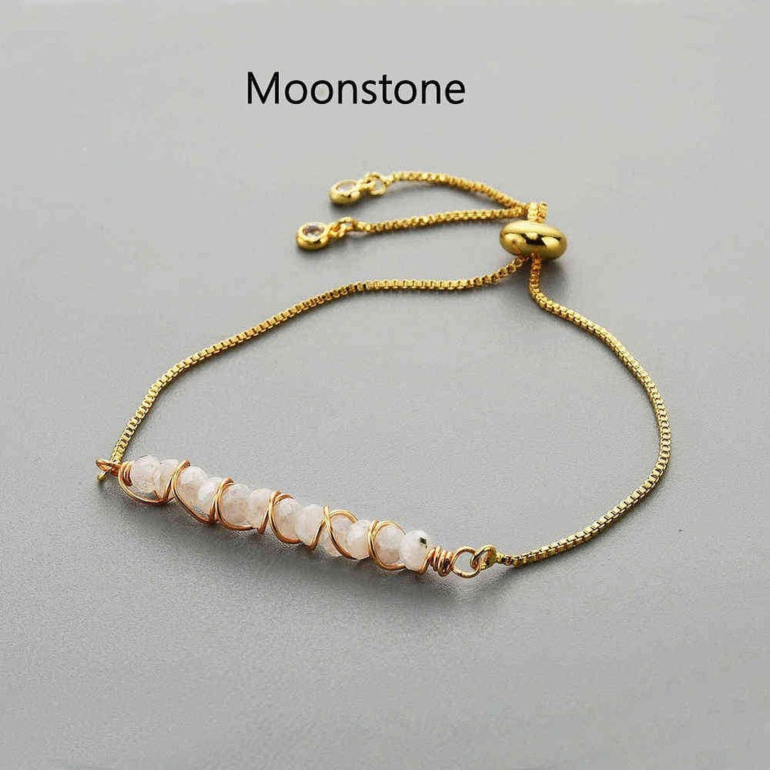 Natural Quartz/Crystals Wired Bracelet - Adjustable Chain+ 24k Gold Plated