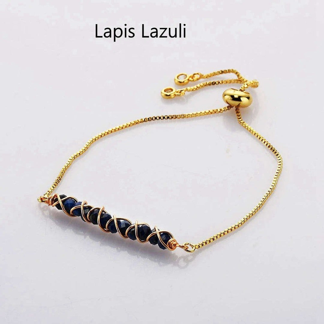 Natural Quartz/Crystals Wired Bracelet - Adjustable Chain+ 24k Gold Plated
