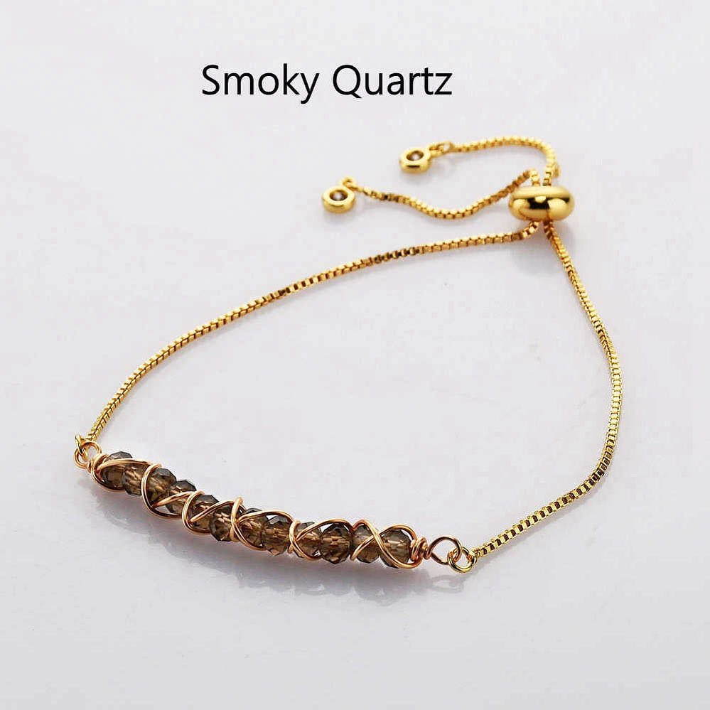 Natural Quartz/Crystals Wired Bracelet - Adjustable Chain+ 24k Gold Plated