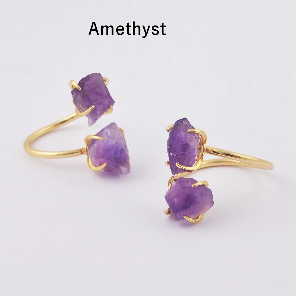 Natural Raw Crystals Claw Ring - 24k Gold Plated