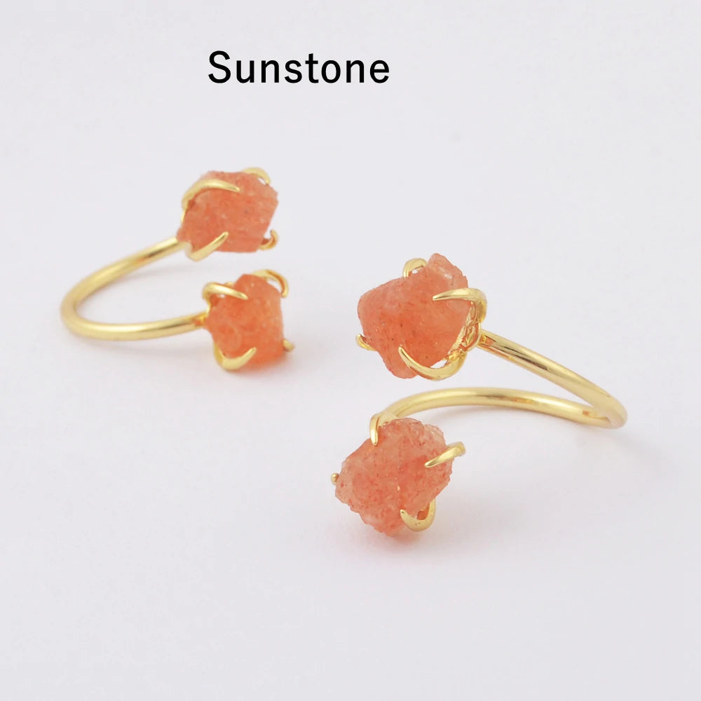 Natural Raw Crystals Claw Ring - 24k Gold Plated