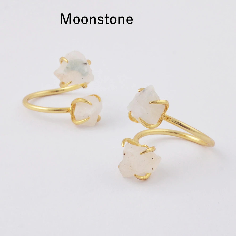 Natural Raw Crystals Claw Ring - 24k Gold Plated