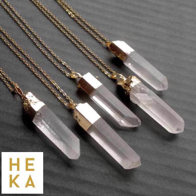 Natural White Quartz Pointed Necklace - 24k Gold Plated