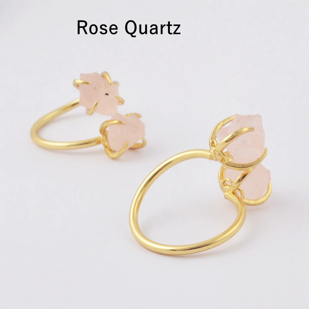 Natural Raw Crystals Claw Ring - 24k Gold Plated