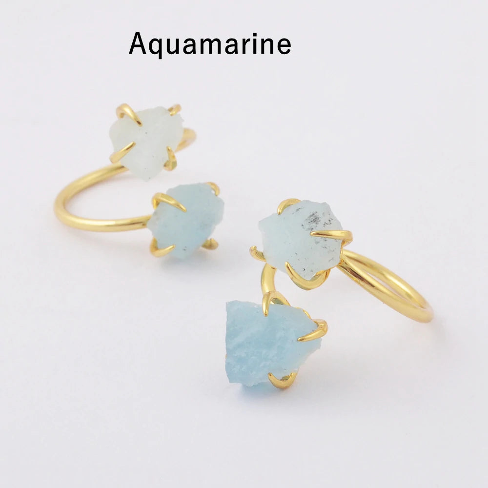 Natural Raw Crystals Claw Ring - 24k Gold Plated