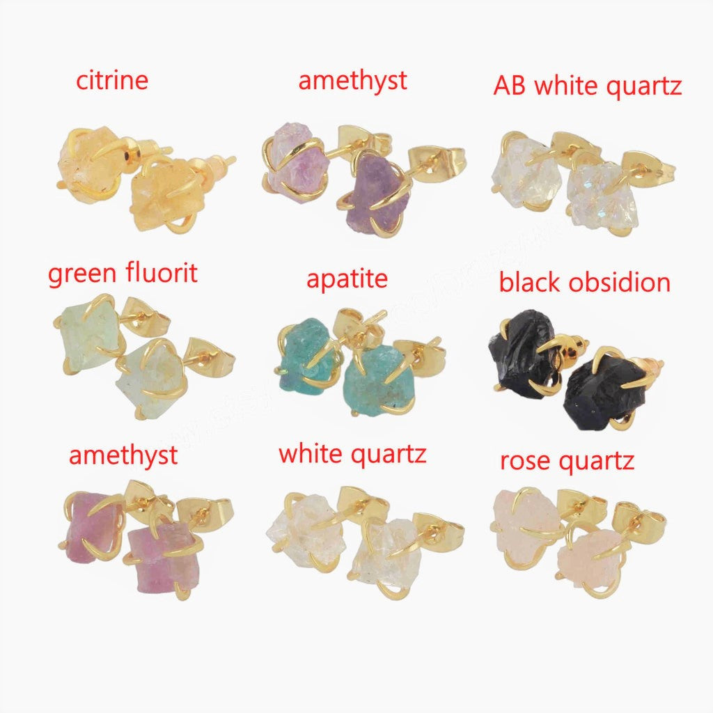 Natural Quartz Claw Earrings - 24K Gold Plated