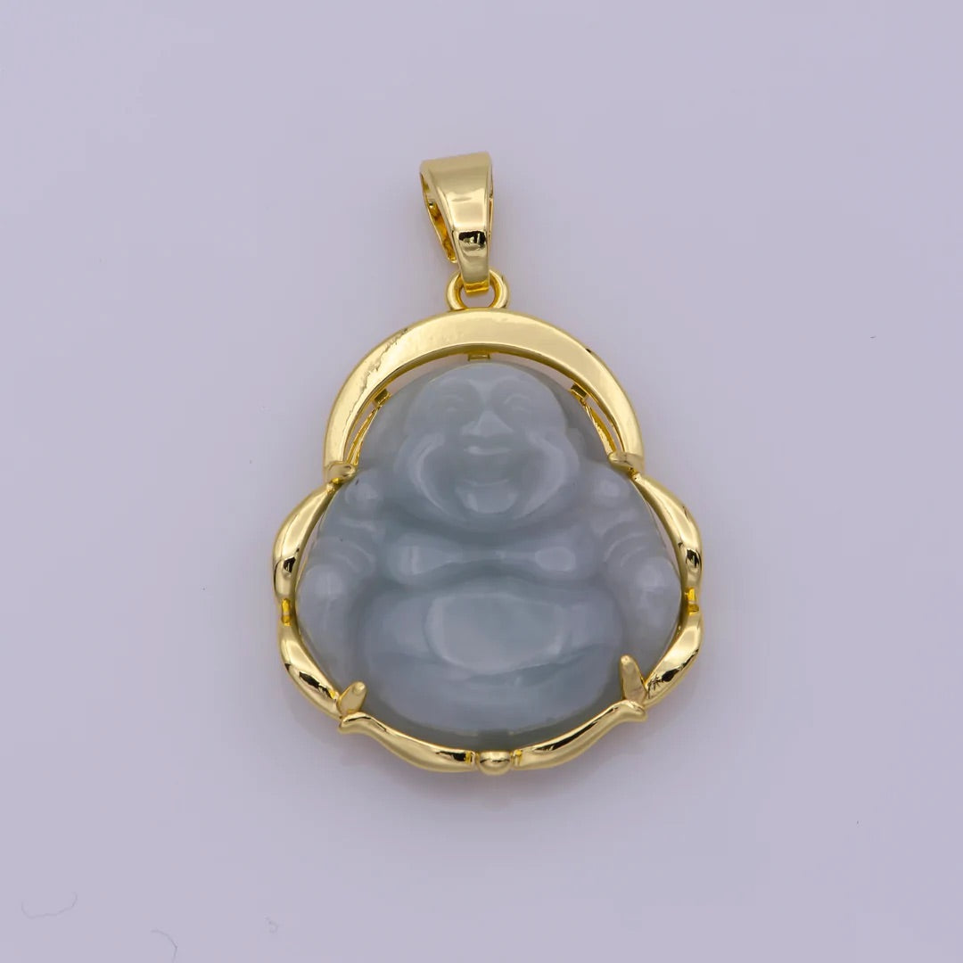 Light Green Buddha Natural Jade Necklace + 18k Gold Filled
