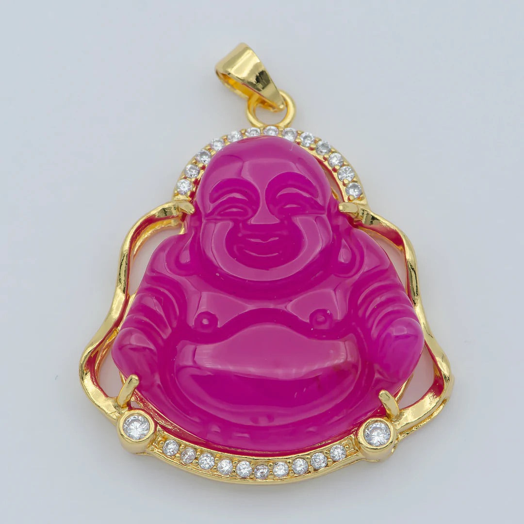 Deep Pink Buddha Natural Jade Necklace + 18k Gold Filled
