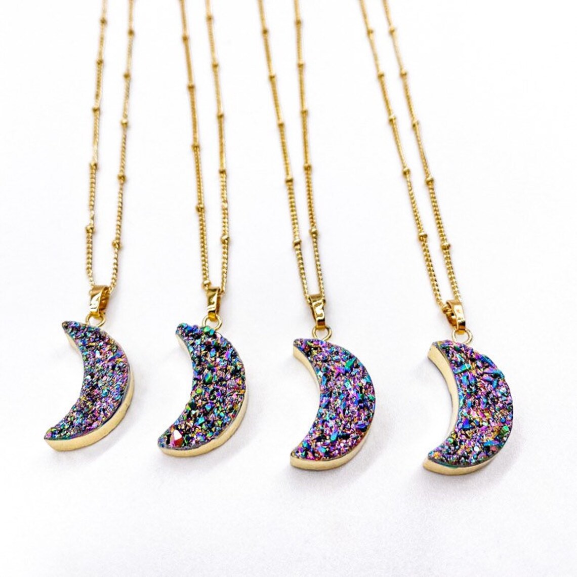 Natural Raw Quartz Moon Necklaces + 24K Gold Plated