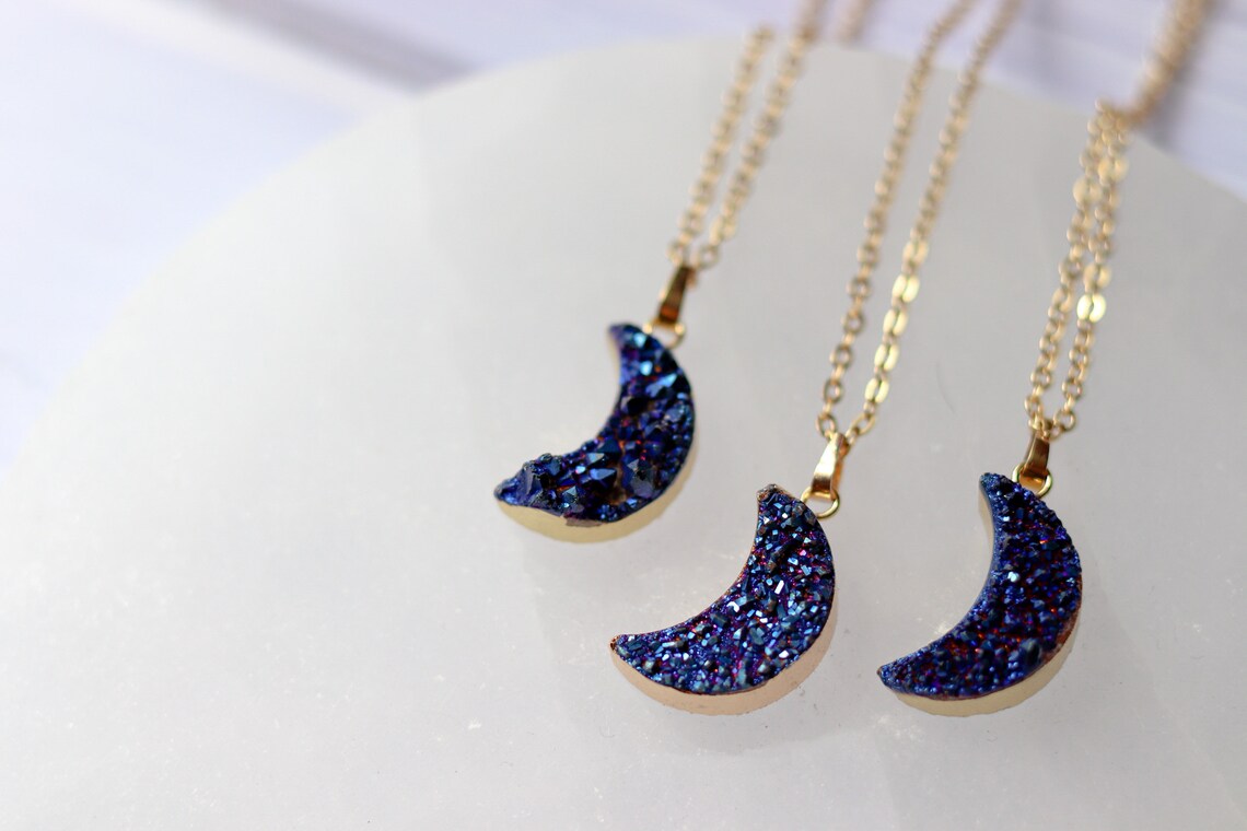 Natural Raw Quartz Moon Necklaces + 24K Gold Plated