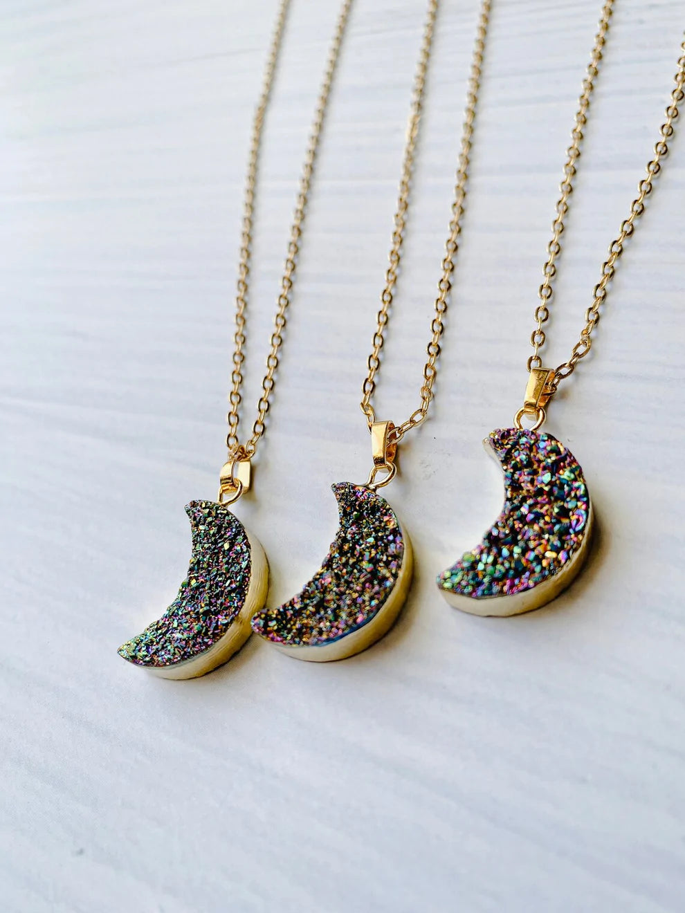 Natural Raw Quartz Moon Necklaces + 24K Gold Plated