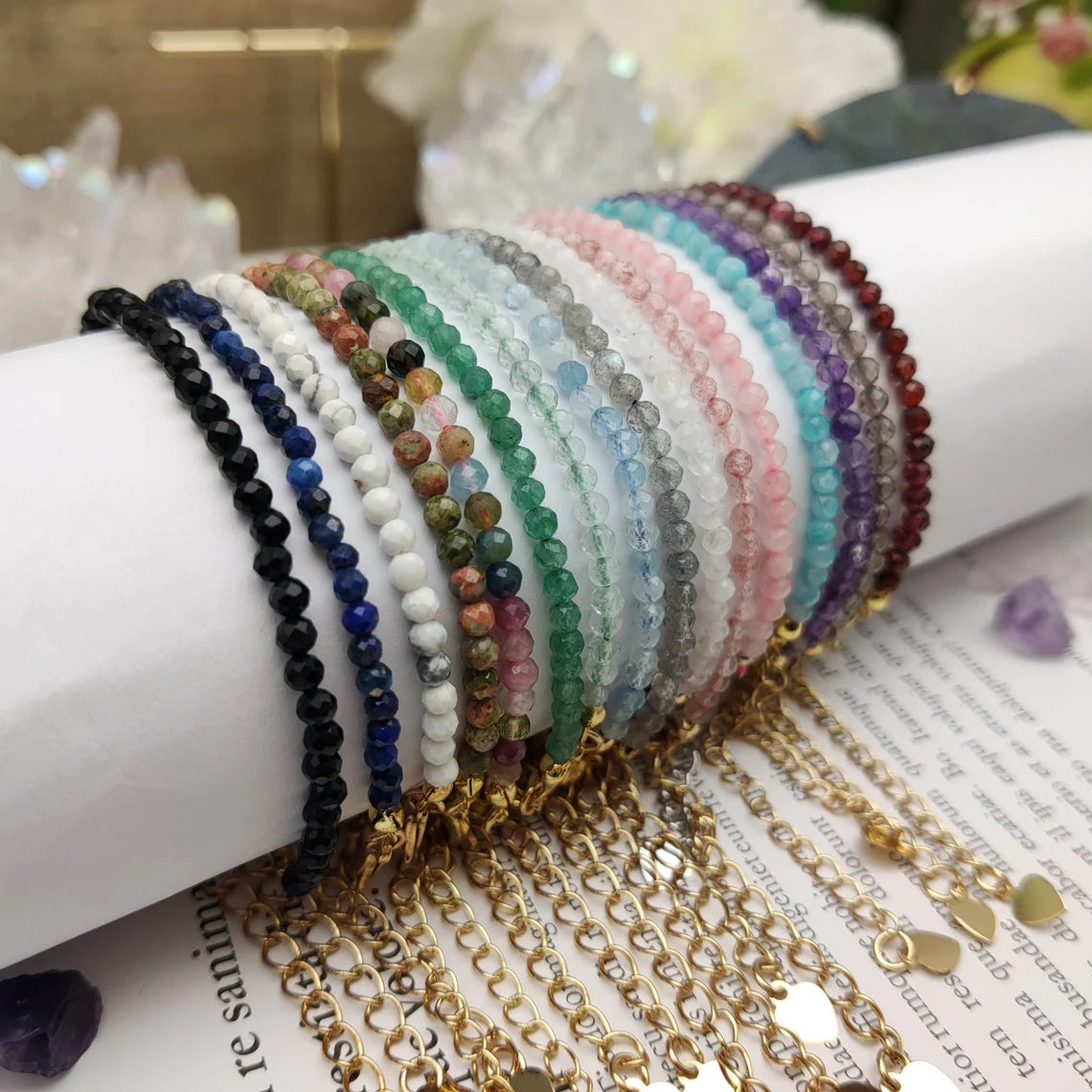 Natural Quartz/Crystals Bracelets +24k Gold Plated