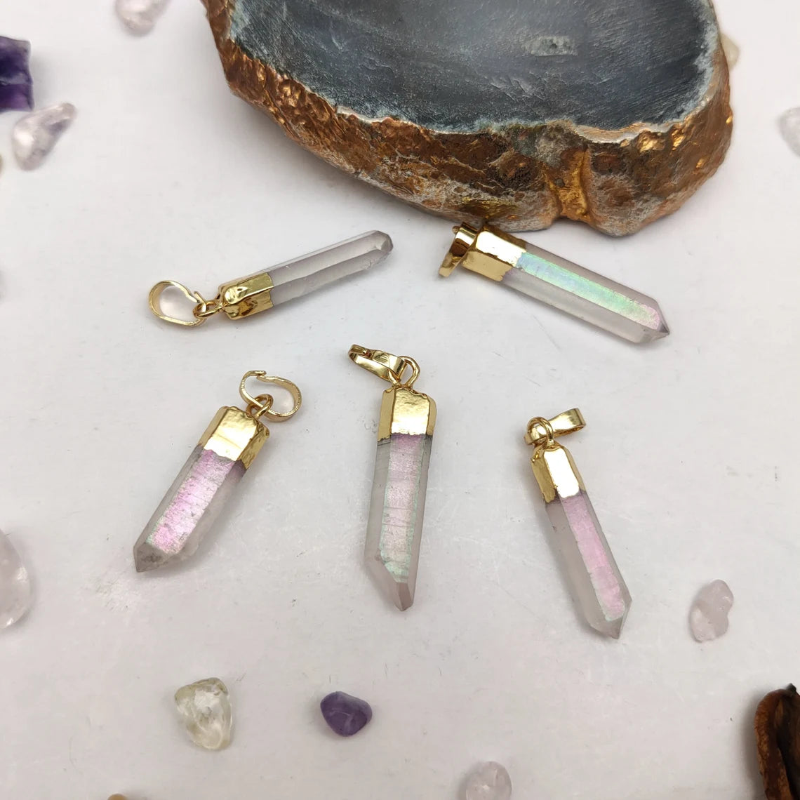 MINI - Natural White Quartz Pointed Necklace - 24k Gold Plated