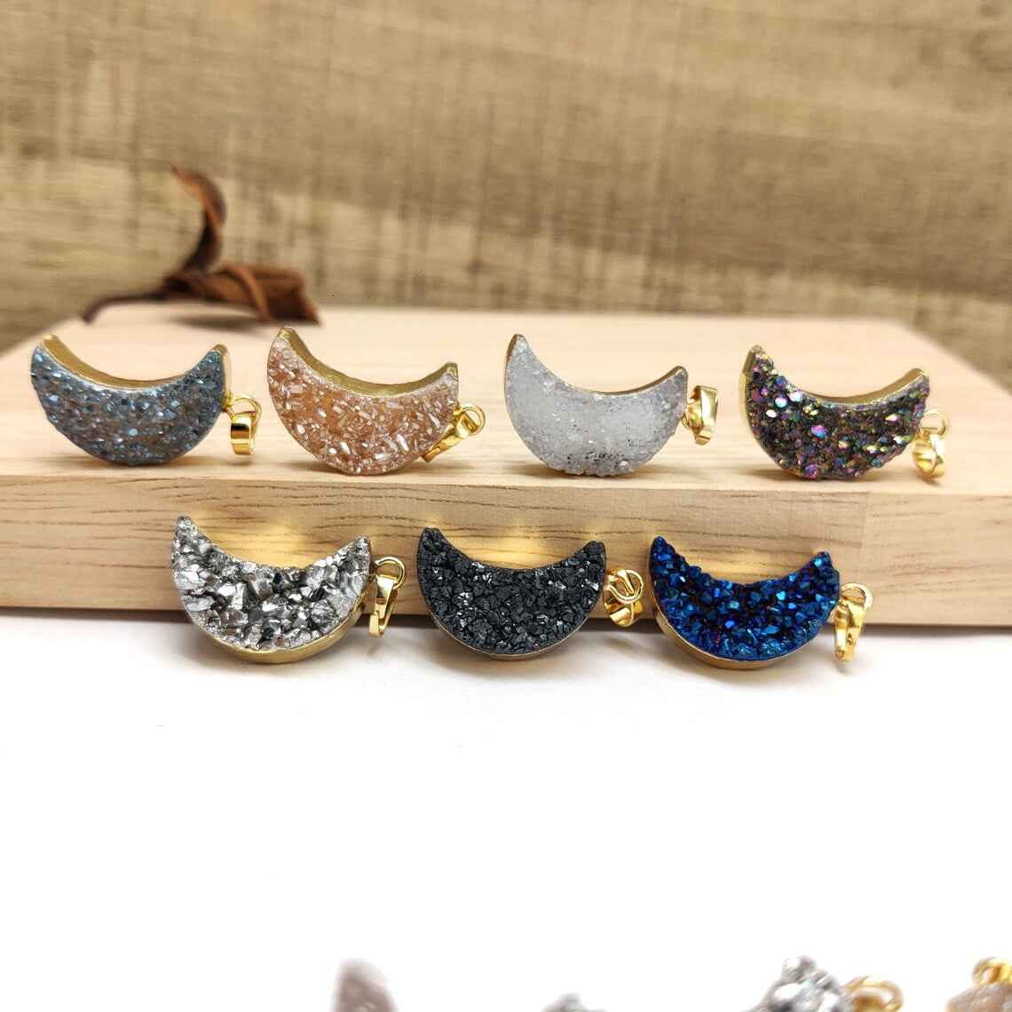 Natural Raw Quartz Moon Necklaces + 24K Gold Plated