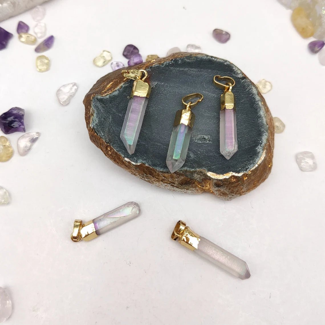 MINI - Natural White Quartz Pointed Necklace - 24k Gold Plated