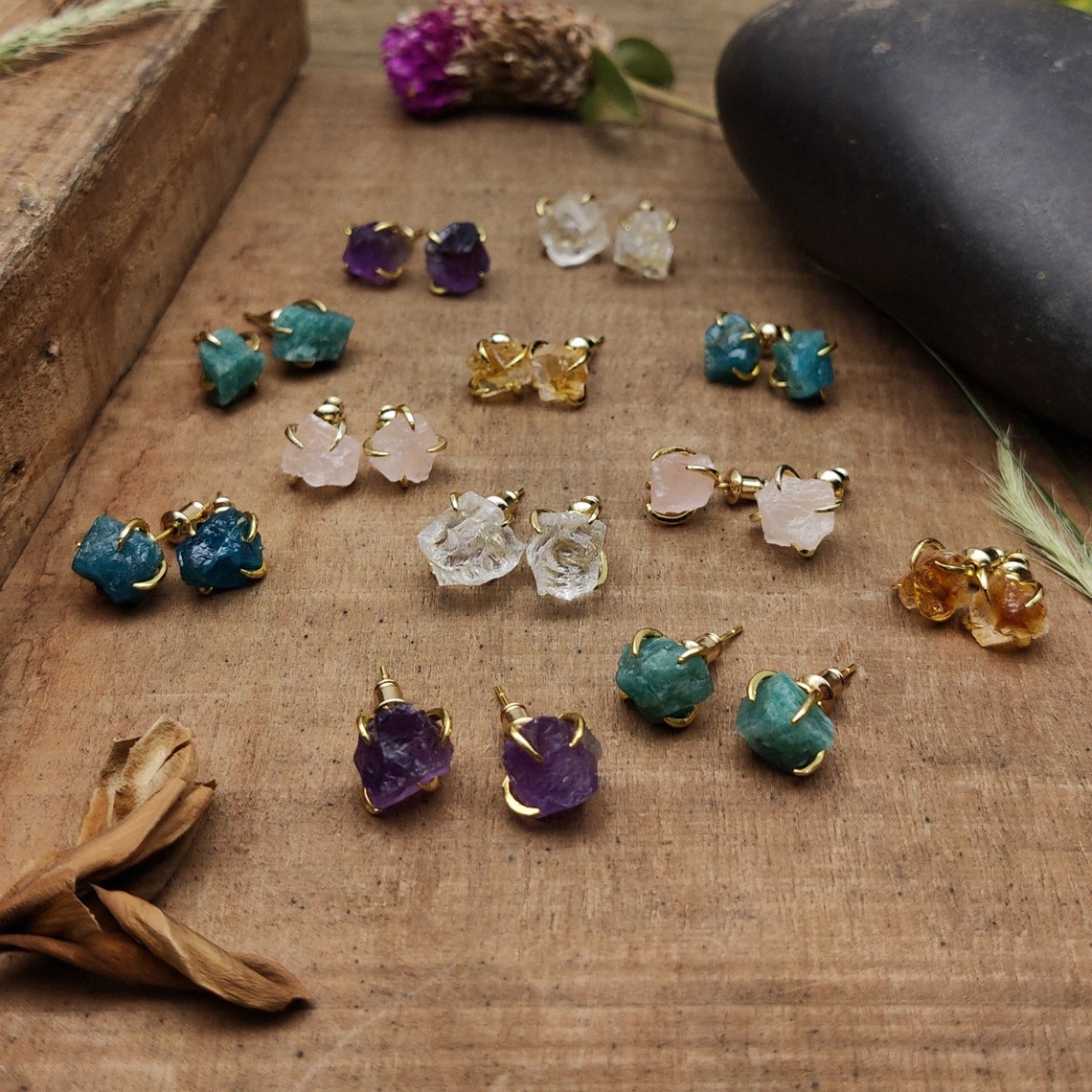 Natural Quartz Claw Earrings - 24K Gold Plated