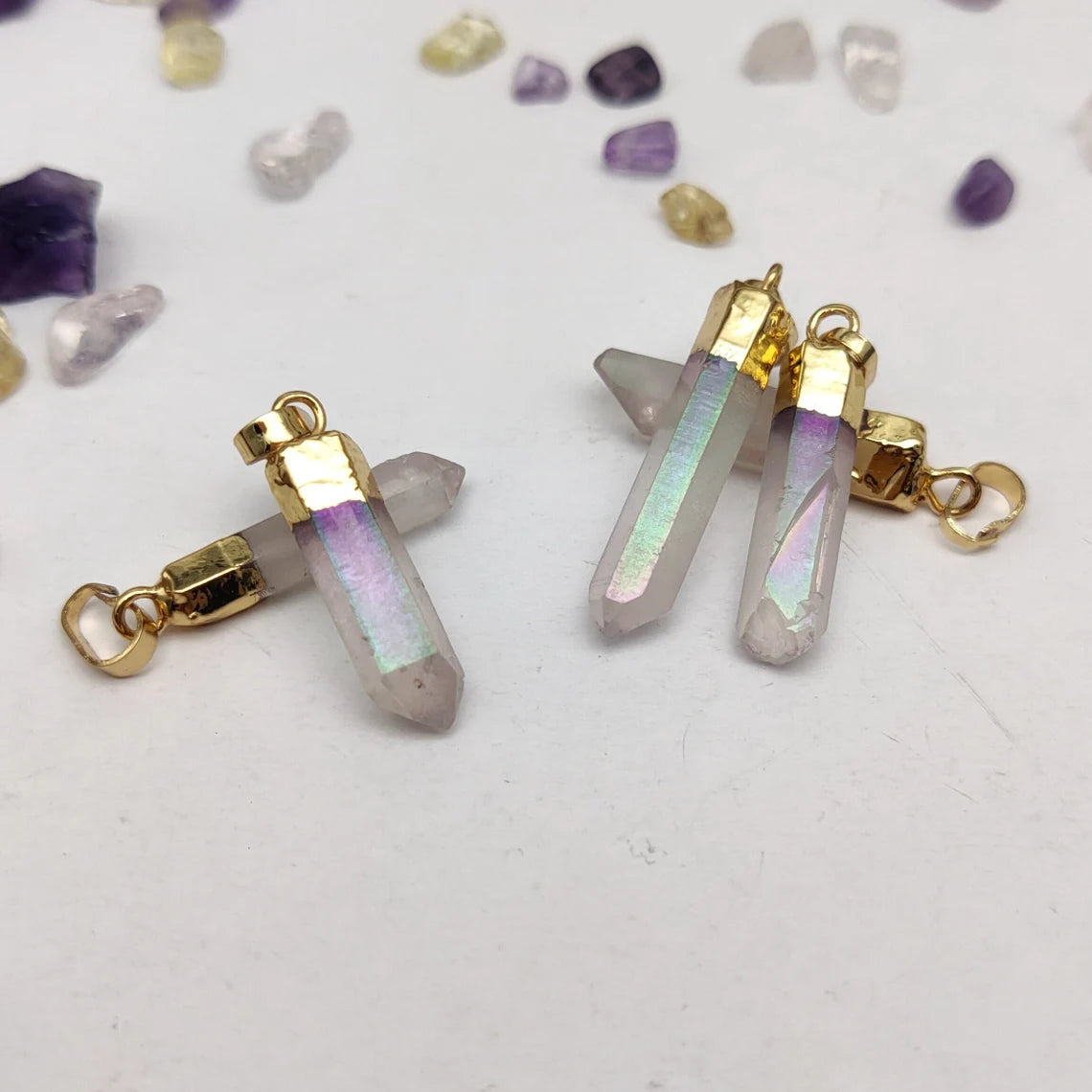 MINI - Natural White Quartz Pointed Necklace - 24k Gold Plated